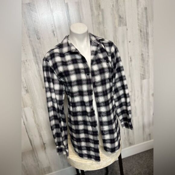 No Brand Tops - Alex Vando Black White Plaid Flannel Button Down Shirt Womens Size Small S Pocke